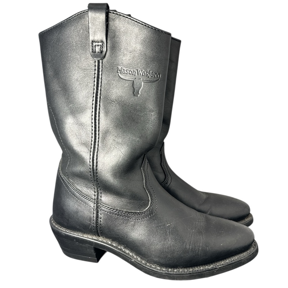 Mason Western Men’s Leather Cowboy Boots Size 8.5D Black Style 981